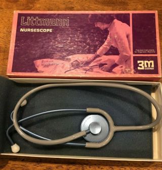 1967 Rare Littmann Nursescope Stethoscope 3m Box Vintage Nurse Doc Collectible