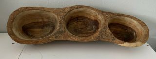 Hand Carved Wooden Sectional Bowl Made From Solid Piece Of Wood Oak?