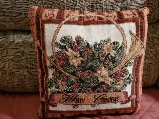Vintage Tapestry Christmas Pillow " Merry Christmas " Holiday Home Decor