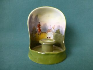 Antique Royal Bayreuth Chamber Stick Candle Holder With Fox Hunt Scene
