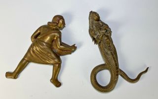 Antique Indian India Asian Bronze Plaques Of Figures With Serpent Body
