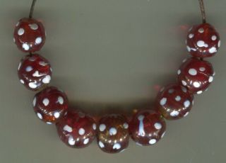 African Trade Beads Vintage Venetian Old Glass 7 Rare Red Clear Skunk Fancy Eye