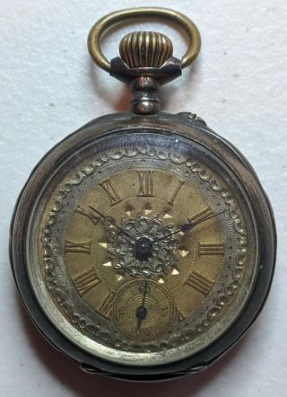 Antique Pocket Watch.  800 Silver Case Cylindre 6 Rubis Not Running For Parts/fix