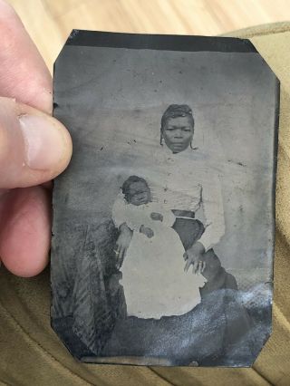 Rare Victorian Tintype Photo African - American Black Lady & Her Infant Baby