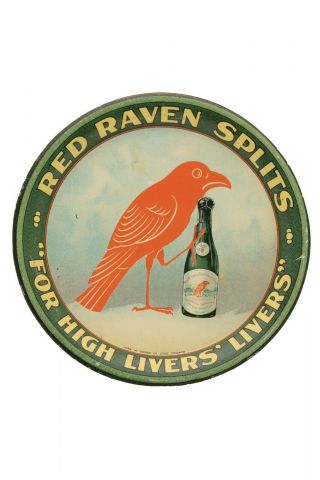 Rare 1900s " Red Raven " Litho Tin Advertising Tip Tray In