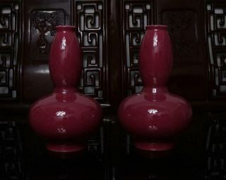 Qianlong Signed Pair Old Rare Red Glaze Chinese Porcelain Vase