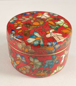 Antique 19thc Chinese Cloisonné Multi Color Enamel Floral Pill Box