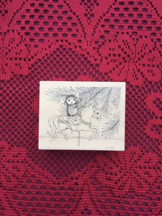 Rare Vintage House Mouse Designs Christmas Rubber Stamp Merry Go Mice Horse
