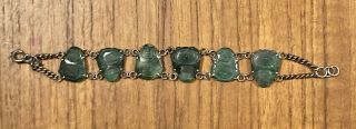 Antique Chinese Sterling Silver & Craved Jade Bracelet Depicting 6 Buddhas Asian