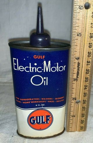 Antique Gulf Gas Oil Service Station Tin Litho Handy Oiler Can Electric Motor