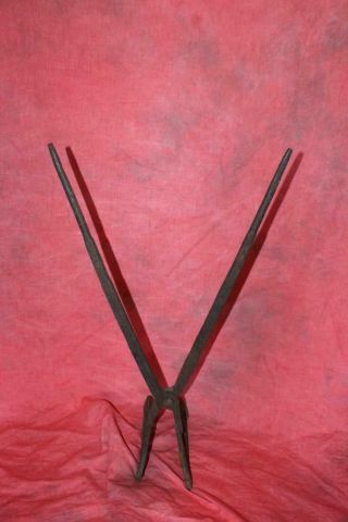Rare Early 1800 ' s Wrought Iron Blacksmith Forge Welded Bending Tongs 2