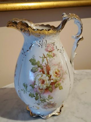 Antique Floral Gilt Homer Laughlin Porcelain Water Juice Pitcher