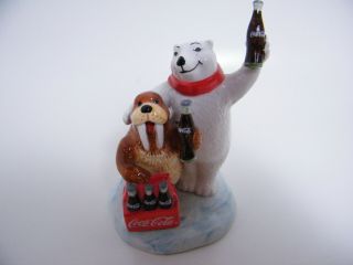 Rare Enesco Ceramic Coca Cola Polar Bear With Walrus Having A Coke 1999