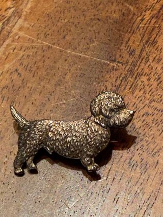 Rare Antique Solid Silver Dandie Dinmont Terrier Dog Brooch 1930