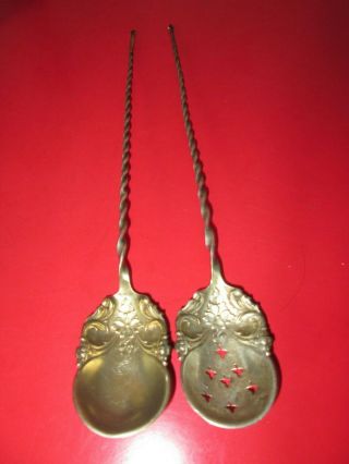 Pair - Antique - Art Nouveau Period - Sterling - 8 1/2 In Moat Spoons Old Patina