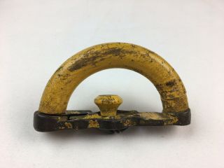 Antique Toy Sad Iron - - Handle Only: Wood - Iron,  Child Size 1930s,  Yellow Paint