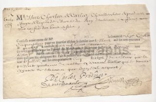 1644 Antique French Manuscript Document Signed On Vellum