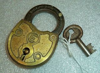 Antique Eagle Lock Co Brass Padlock With Key