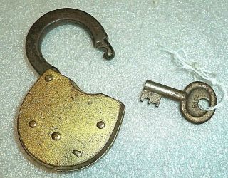 antique Eagle Lock Co brass padlock with key 2