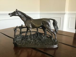 French Antique Bronze Sculpture Of Horse By Pj Mene
