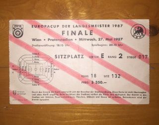 1987 European Cup Final Ticket: - Bayern Munich V Fc Porto.  Rare.