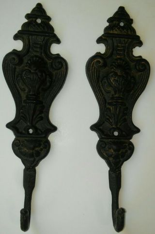 Antique Vintage Ornate Cast Iron Set Of 2 Wall Mount Coat Jacket Robe Hook