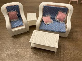 Vintage Barbie Wicker Furniture 1983 Couch Chair Tables Dream House