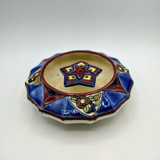 Vintage Art Deco Maruhon Ware Porcelain Bowl with Floral Frog Hand Painted Japan 3