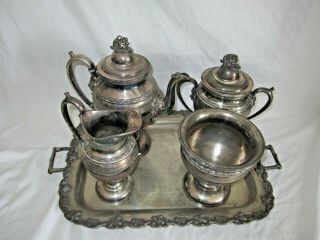 Vintage 5 Pc Reed & Barton Coffee & Silver Plate Tea Set,  Markked 1951 (je)
