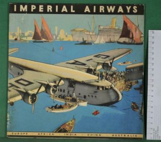 Rare Airline Imperial Airways Fold Out Booklet Poster (ch225)
