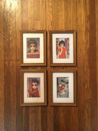 Set Of Four Framed Vintage/60s Walter Margaret Keane Prints Big Eyes 3”x4.  5”