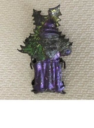 1 Rare Antique Victorian Embossed / Painted Santa Claus Tin Candle Clip - Purple
