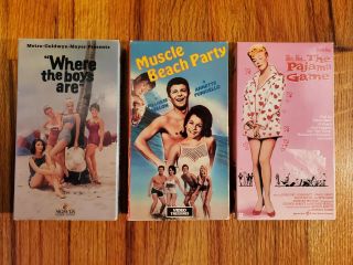 (lot3) Where The Boys Are Muscle Beach Party The Pajama Game Vhs Rare Oop Fun