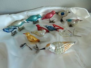13 Antique/vintage Mercury Glass Birds Needs Tlc