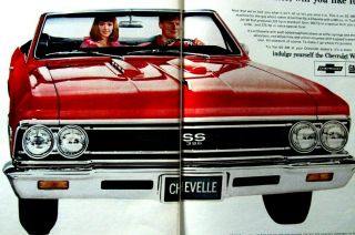 1966 Chevrolet Chevelle Ss 396 Convertible Rare 2 Page Print Ad.  Ex