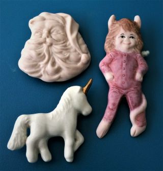 Ceramic Realistic Jasperware Buttons By " Shirley " - Santa,  Unicorn,  Devil/pajamas