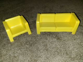 Vintage Barbie Furniture Yellow Couch & Chair Set Mattel Inc.  1973