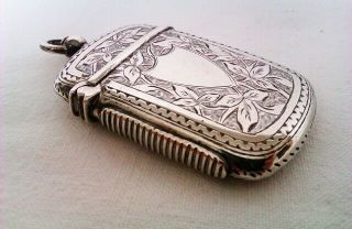 Rare & Beautifully Engraved Solid Silver Victorian Vesta Case George Unite 1880