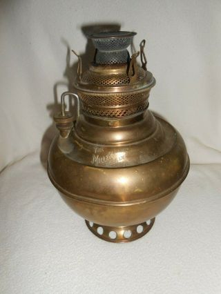 Antique 1893 Font E M Edward Miller Co Brass Flame Spreader Oil Kerosene Lamp