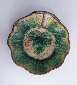 Antique Majolica Etruscan Grape Leaf Plate Dish Bowl Scalloped Edge 7 "