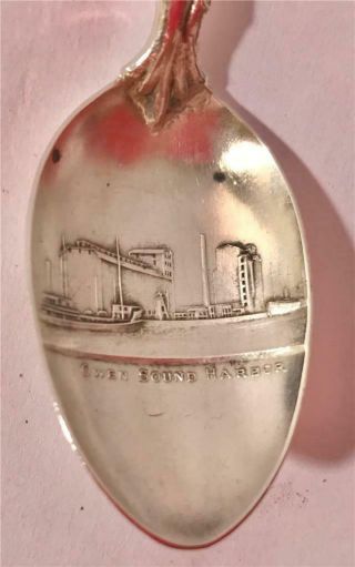 1904 Sterling Spoon W/ Owen Sound Harbor ON Canada In Bowl &Native Indian Handle 3