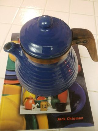 Antique Bauer Blue Coffee Tea Pot Wood Handle With Lid Rare