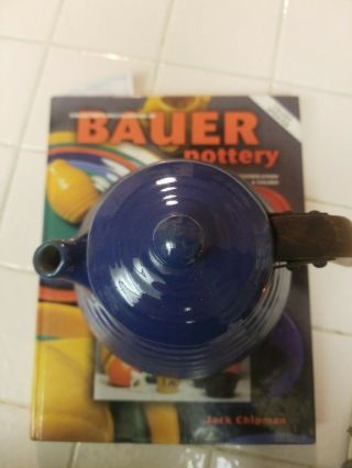 Antique Bauer Blue Coffee Tea Pot Wood Handle WITH LID RARE 2