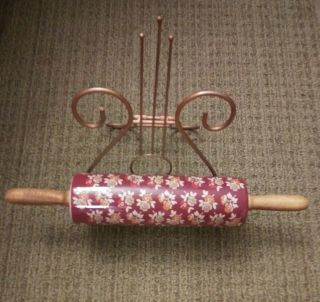 The Pioneer Woman Rare Autumn Harvest Fall Flowers Ceramic Rolling Pin Burgundy