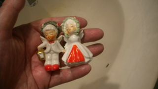 Vintage Miniature Napco Christmas Boy & Girl Angel 2 1/8 " Tall Figurines