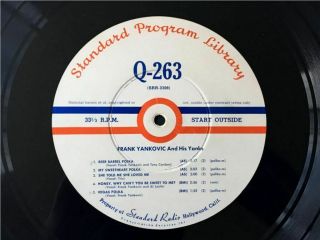 FRANK YANKOVIC AND HIS YANKS RARE 16 INCH RADIO TRANSCRIPTION DISC LATE 1940 ' S 2