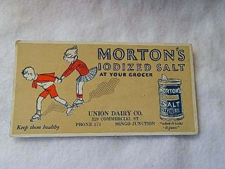 Vintage Morton Salt Blotter - Ad For Union Diary Co - Mingo Junction - Rare