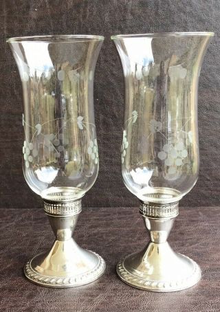 2 Vintage Duchin Weighted Sterling Candlestick Holder W/ Glass Globes