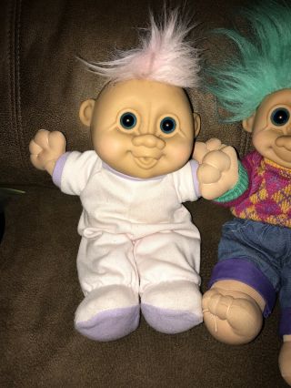 2 Russ Vintage Troll Kidz 12” Denim Plush Doll 90s Baby & Blue Hair Sweater 2