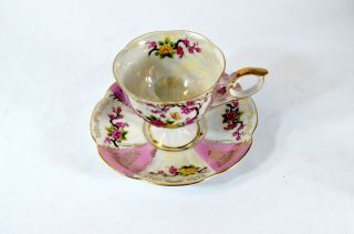 Vintage Lm Royal Halsey Cup & Saucer Very Fine China Gold Trim Floral